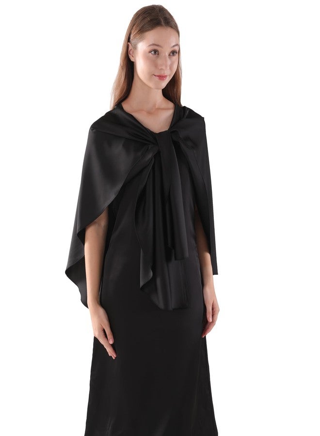 Hotshawl Women's Shawls and Wraps for Evening Dresses Elegant Stain Wraps Wedding Party Scarf Bridal Scarves Cover Up (Black) - Image 1
